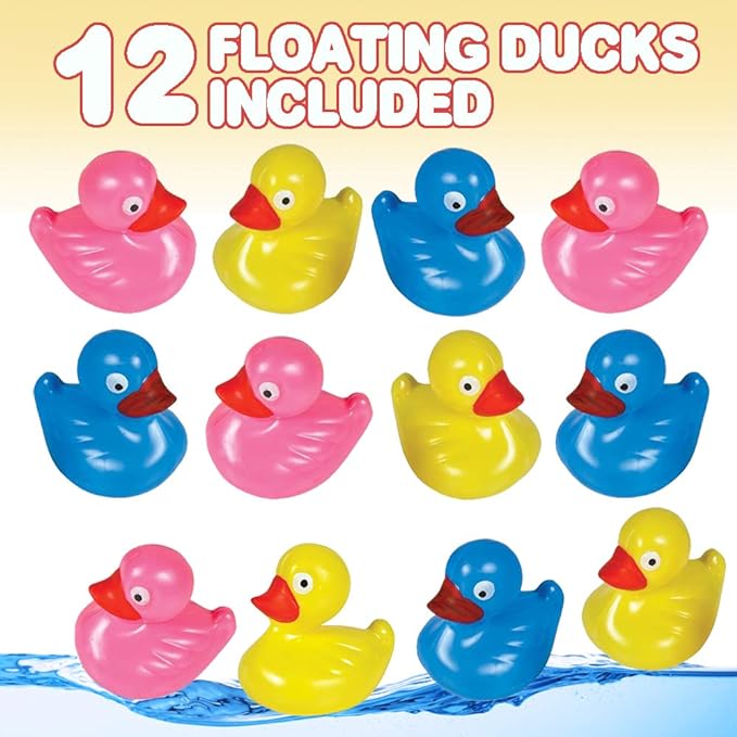 Floating Plastic Duck Toys - Pack of 12 - Durable Duckie Bath Tub Water Toys for Kids