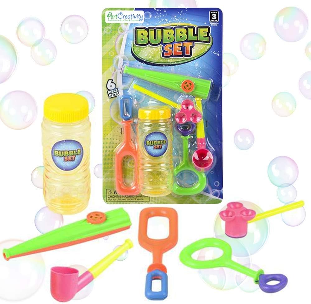 6-Piece Bubble Toys Set for Kids, Bubble Blowing Play Set with 5 Assorted Wands and Bubble Solution