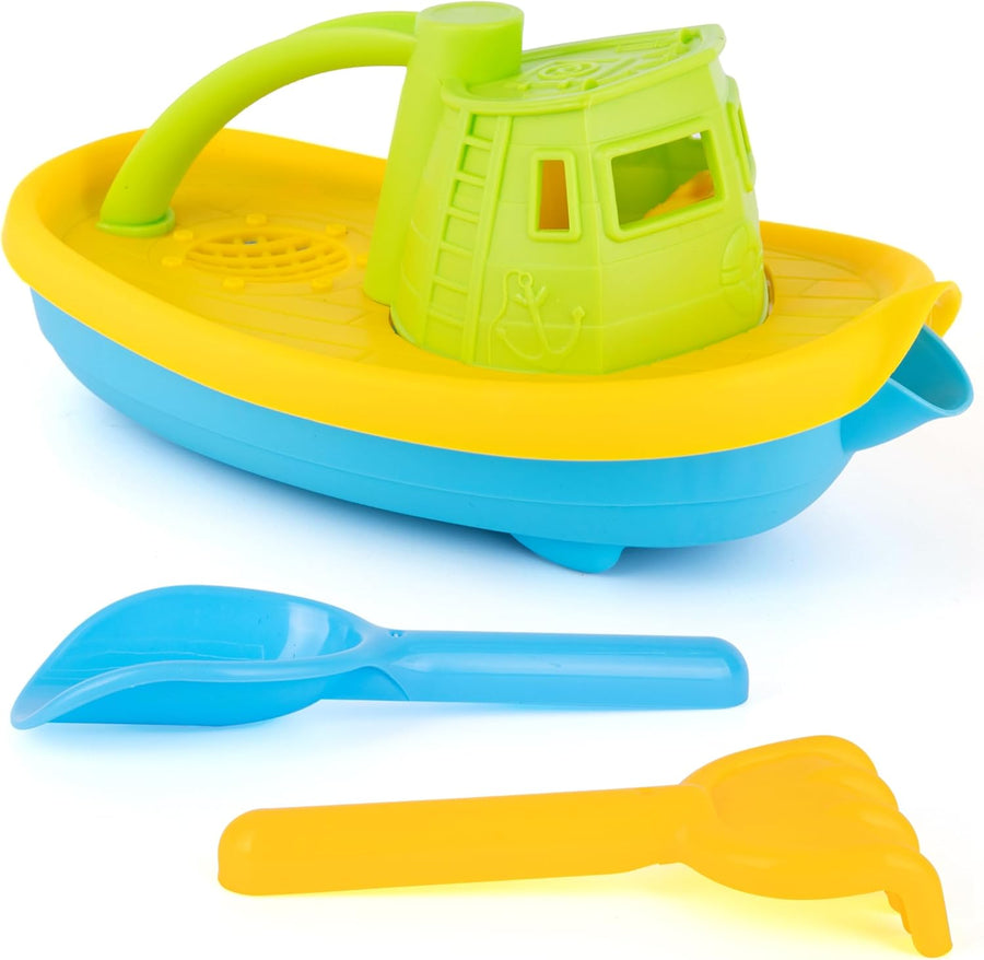 Tug Boat Bath Toy - Kids Toy Boat Set with Boat, Rake, and Shovel