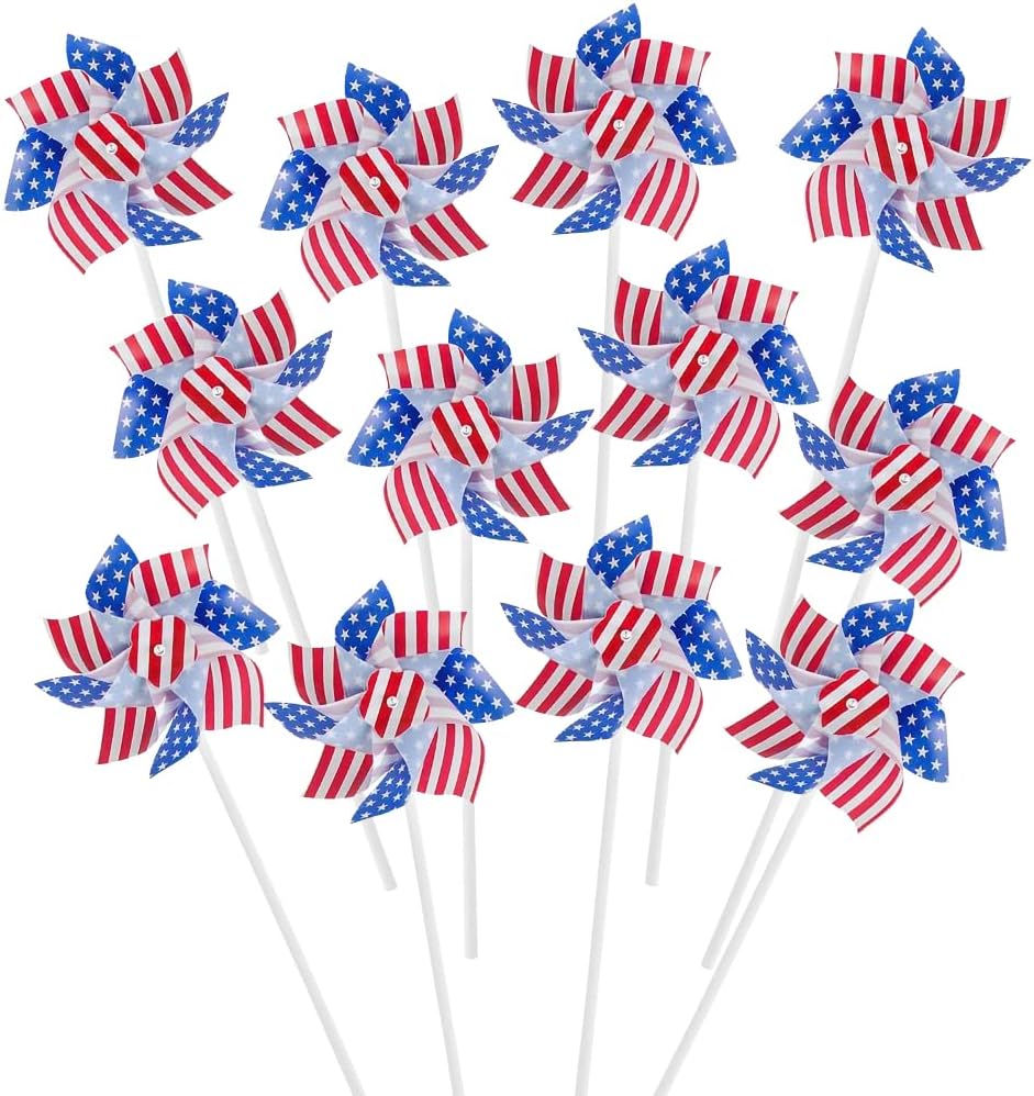 Inch Stars and Stripes Pinwheels - Set of 12 - Red, White, and Blue