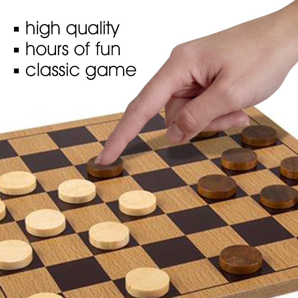 Wooden Checkers Board Game, Wood Family Board Game for Game Night, Indoor Fun and Parties, Develops Logical Thinking and Strategy, Best Gift Idea for Kids