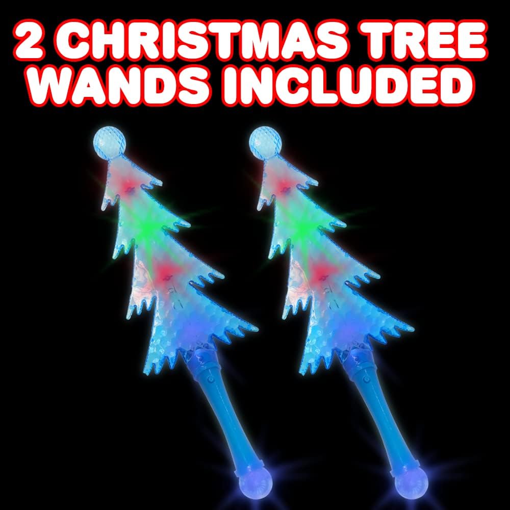 ArtCreativity Light Up Christmas Tree Wands, Set of 2, 14.5 Inch Flashing LED Wands for Kids with Batteries Included, Christmas Toys for Kids, Thrilling Light Show, Stocking Stuffer for Boys and Girls