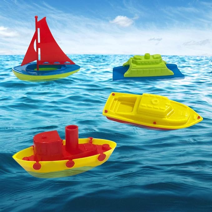 ArtCreativity Toy Boat Bath Toys for Kids & Toddlers, Set of 4, Kids Pool Toys for Outdoor Water Play, Floating Pool Boat Toys for Bathtub, Summer Beach Toys, Cute Party Favors for Boys and Girls