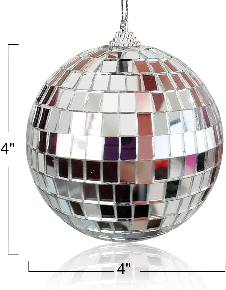 ArtCreativity 4 Inch Mirror Disco Ball - Silver Disco Ball with Hanging String for Parties, Birthdays, and Weddings - 90’s Disco Party Decorations and Supplies, Ceiling Décor Disco Accessories