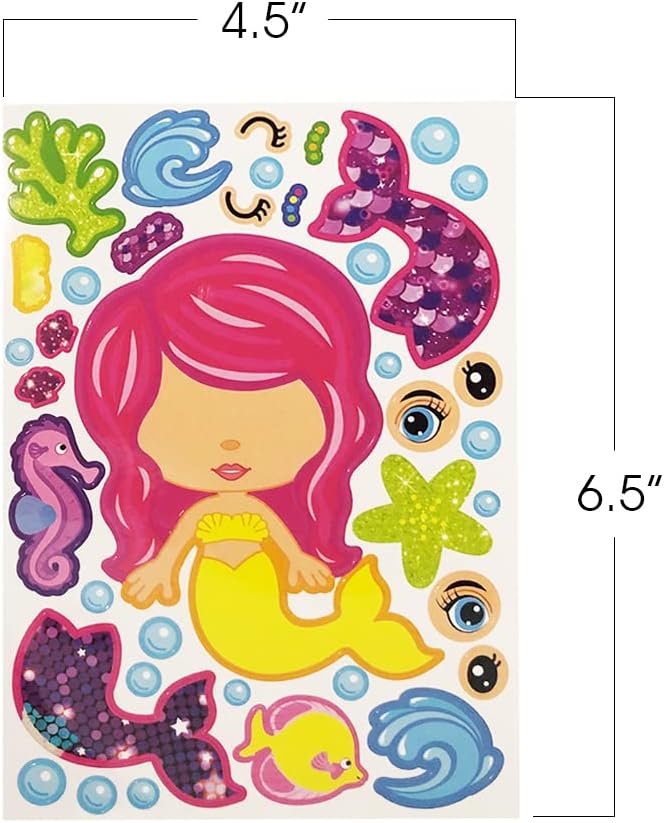 ArtCreativity Make Your Own Mermaid Sticker Set, 24 Sheets, Customizable Mermaid Stickers for Girls, Fun Crafts Classroom Activity, Mermaid Party Favors for Kids, Goodie Bag Fillers, Teacher Reward