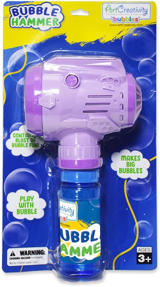 ArtCreativity Bubble Hammer for Kids, 1 Piece, Automatic Bubble Machine for Kids with Bubble Solution Included, Handheld Bubble Maker Toy for Bigger and Easier Bubbles, Great Gift Idea