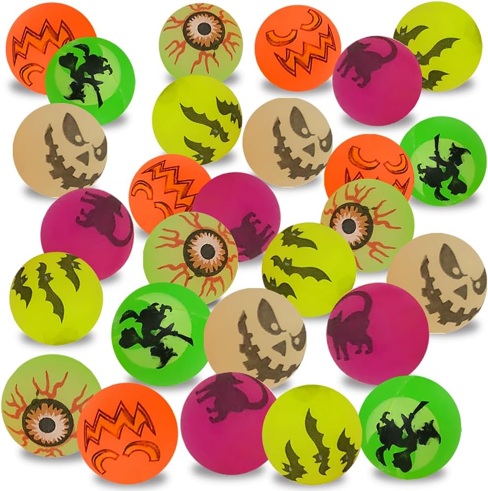 ArtCreativity Halloween Glow in the Dark Bouncing Balls, Bulk Pack of 72, 6 Halloween Theme Designs, 1.25 Inch High-Bounce Balls for Kids, Trick or Treat Giveaways, Party Favors and Goodie Bag Fillers