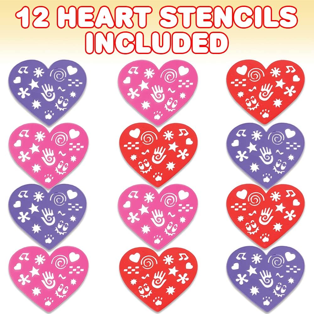 Valentines Day Heart Stencil Set for Kids, Set of 12