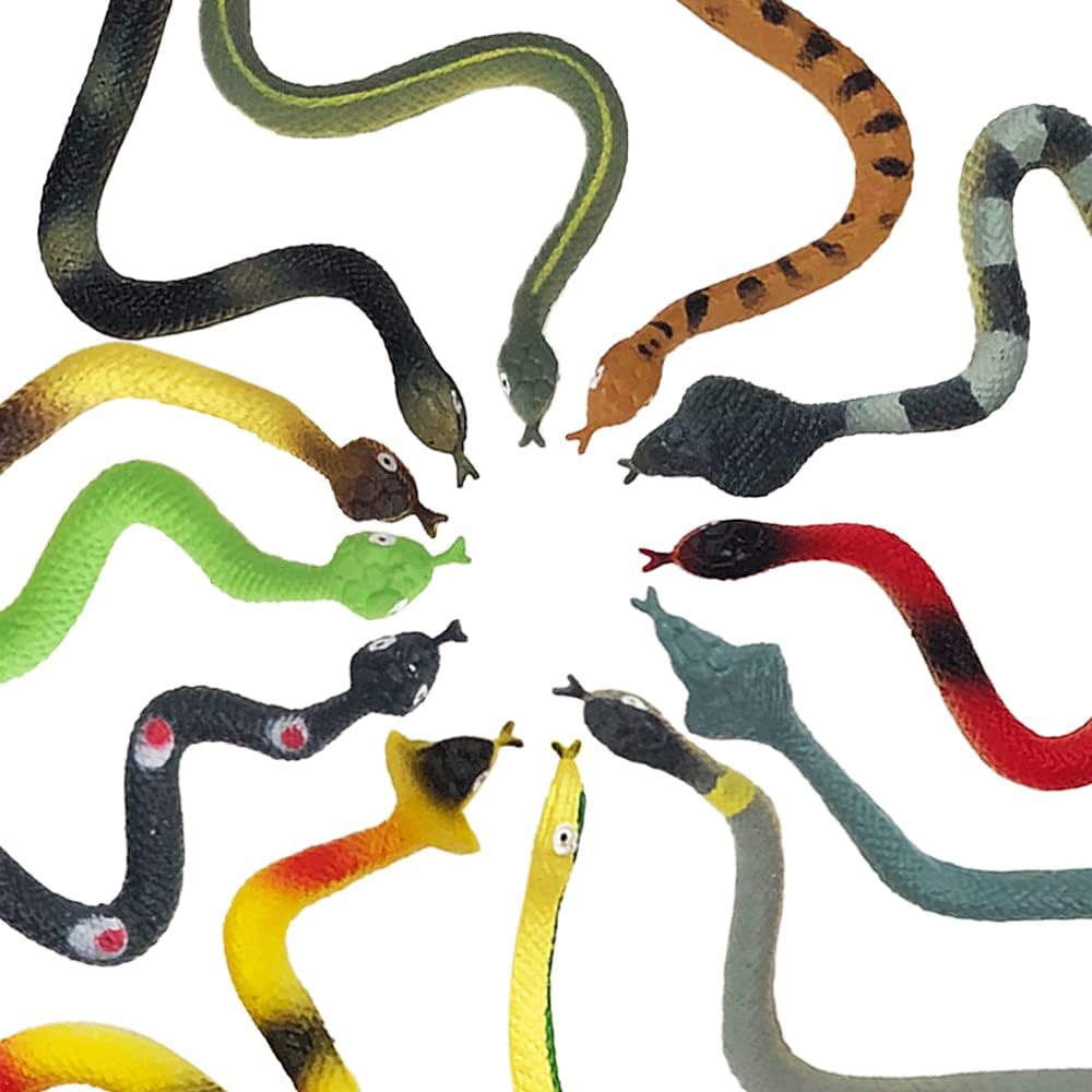 Realistic Rainforest Rubber Snake Toys, Pack of 12