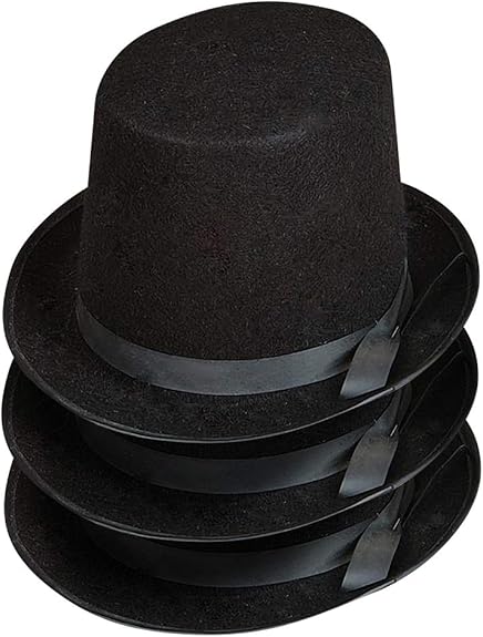 Black Felt Top Hats for Kids and Adults, Pack of 3