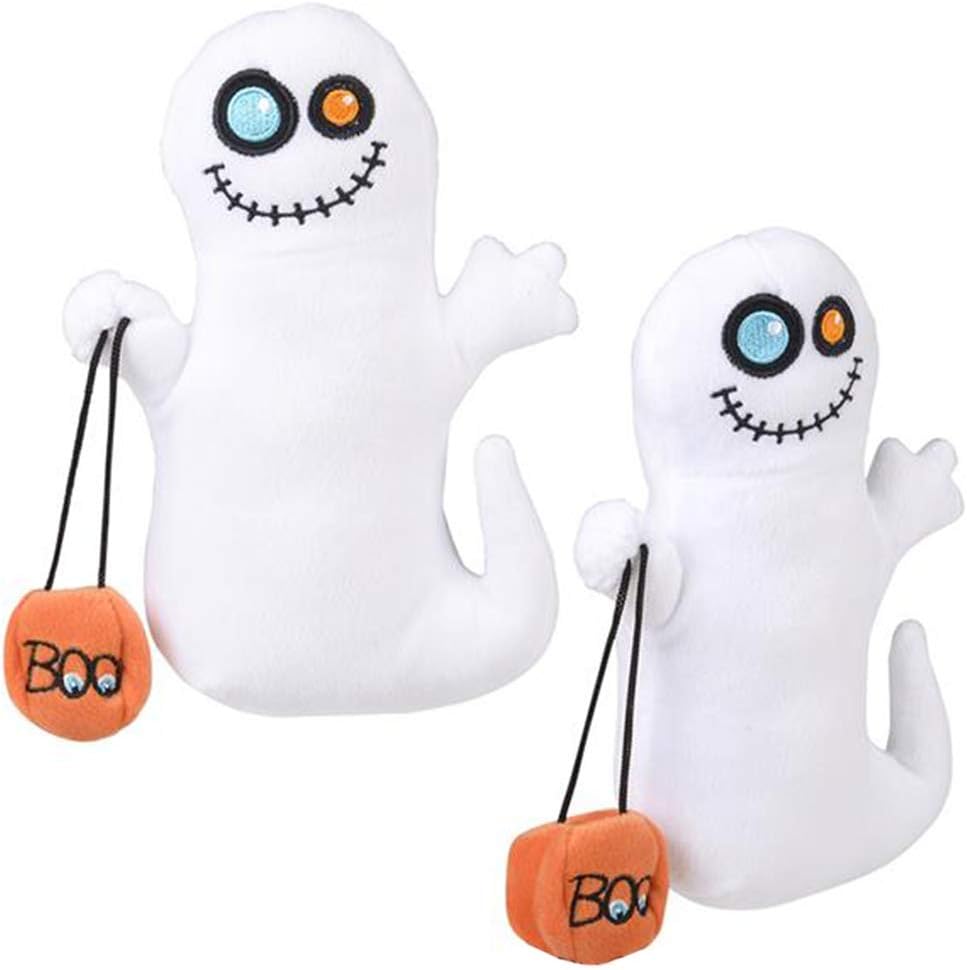 Ghost Plush Halloween Toys, Set of 2, Soft Stuffed Toys with Colorful Eyes & Basket