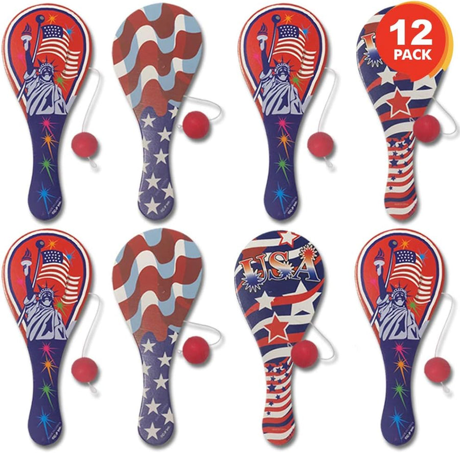 Assorted Patriotic Paddle Balls, Set of 12