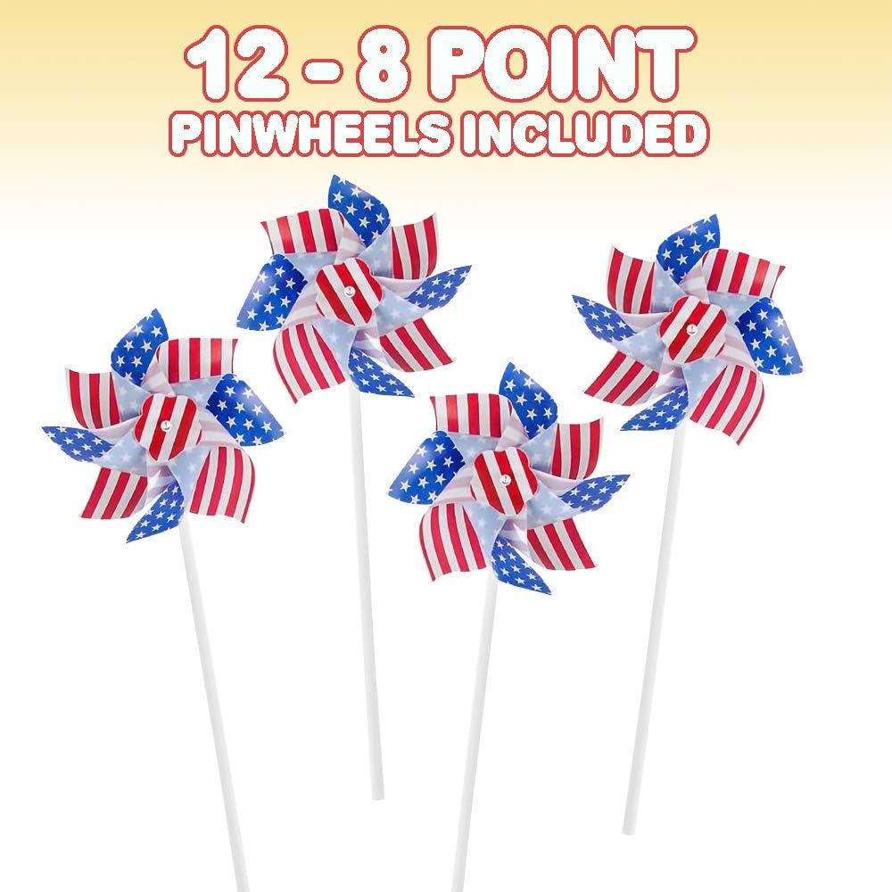 Inch Stars and Stripes Pinwheels - Set of 12 - Red, White, and Blue