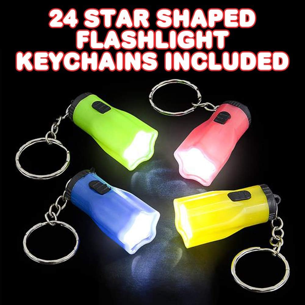 Star Shaped Flashlight Keychains, Pack of 24,