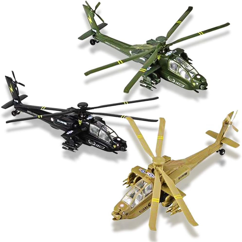 Diecast Apache Helicopters with Pullback Mechanism, Set of 3