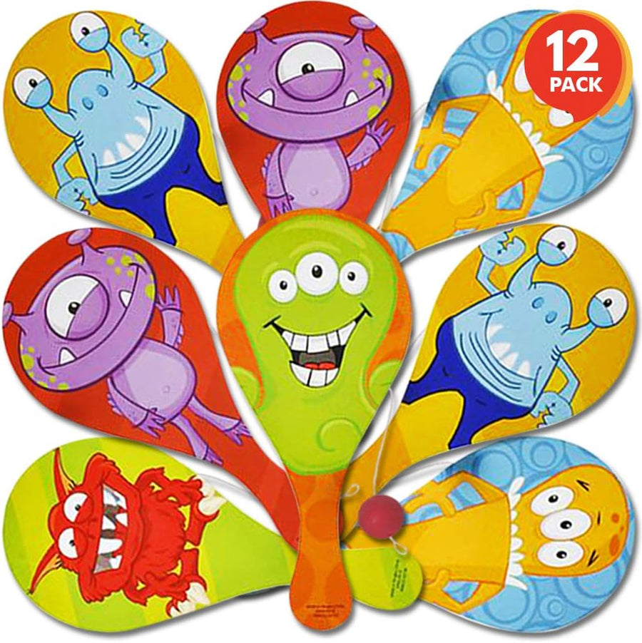 Monster Figure Paddle Balls, Pack of 12