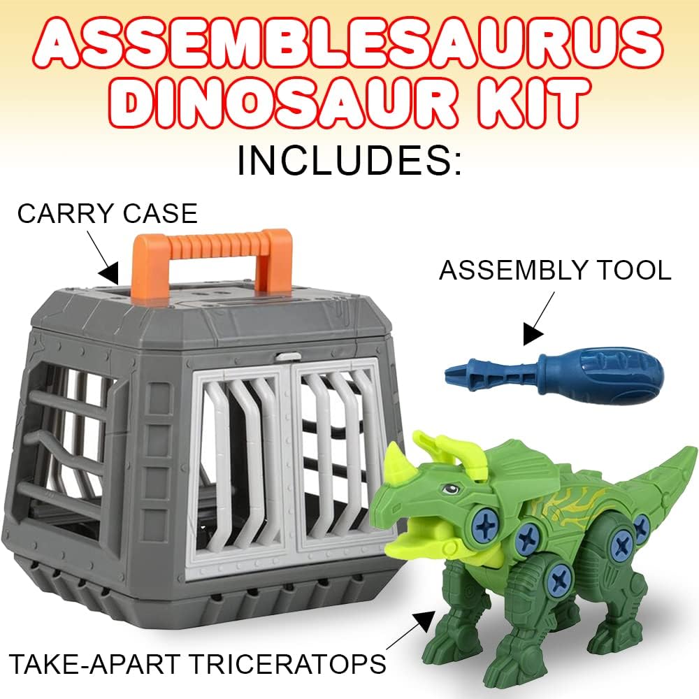 Take Apart Triceratops Dinosaur Toy Kit, Assemblesaurus Dinosaur Toy with Cage & Screwdriver