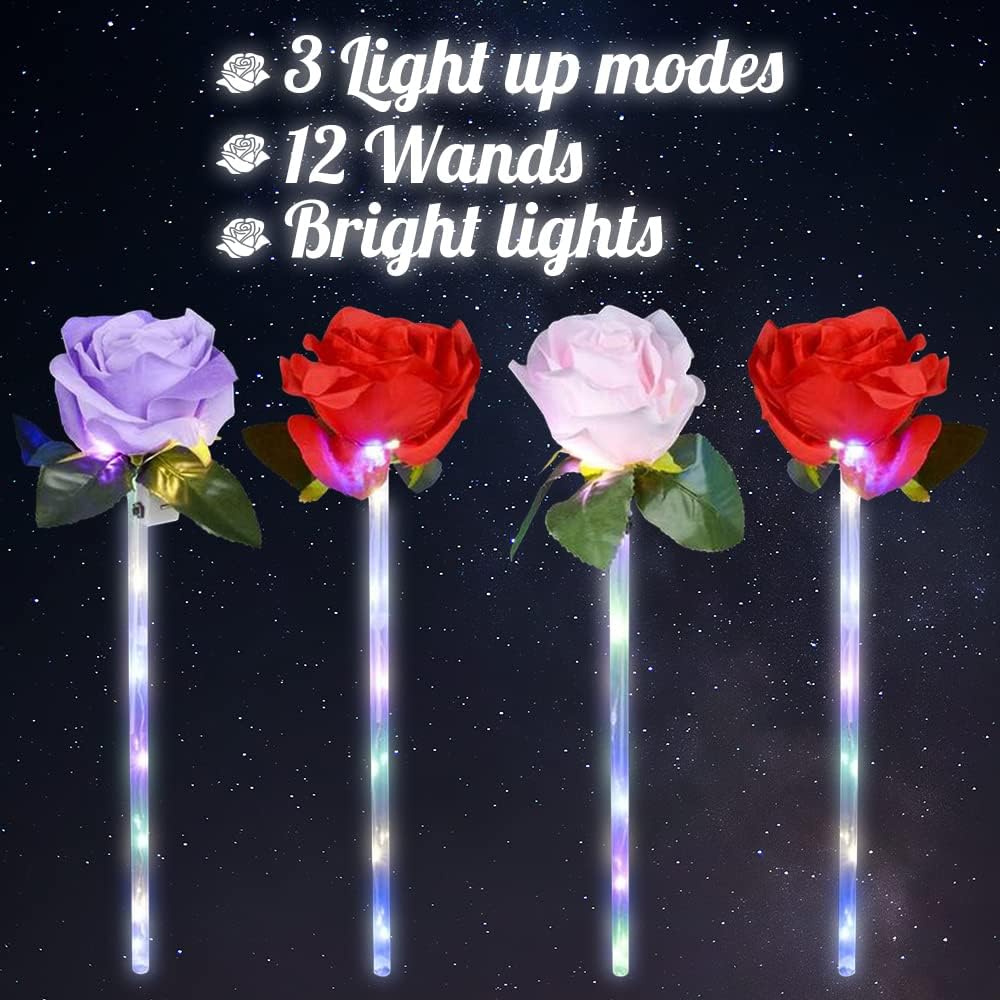 Light Up Rose Wands for Kids, Set of 12