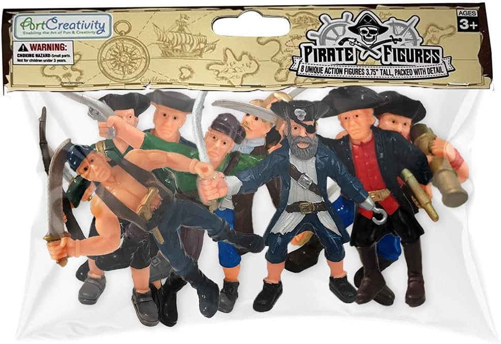 ArtCreativity Pirate Action Figure Playset, Set of 8 Legendary Plastic Figures in Assorted Poses, Cool Pirate Toy Set for Kids, Great Birthday Gift Idea for Boys and Girls