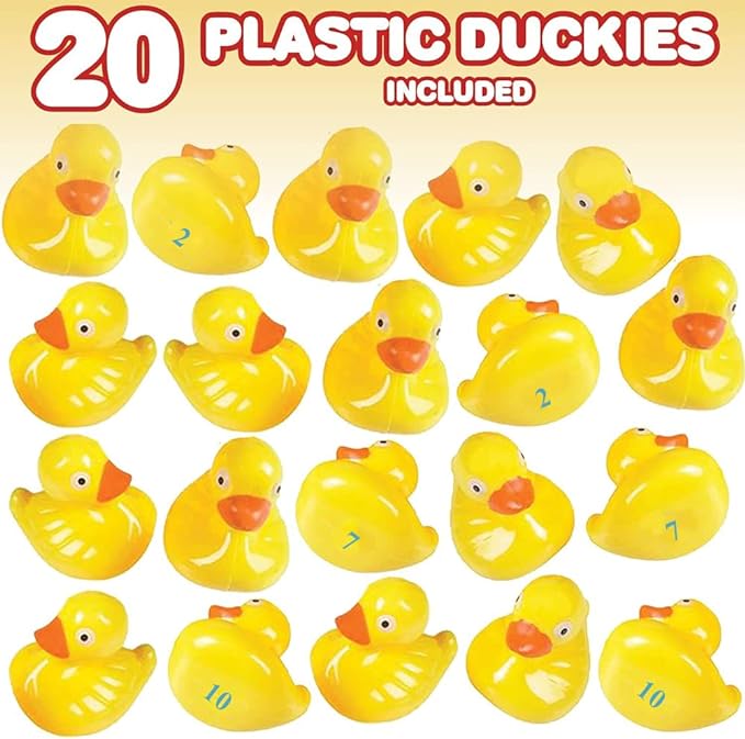 Duck Pond Matching Game - Includes 20 Plastic Ducks with Numbers and 3’ x 6” Inflatable Pool