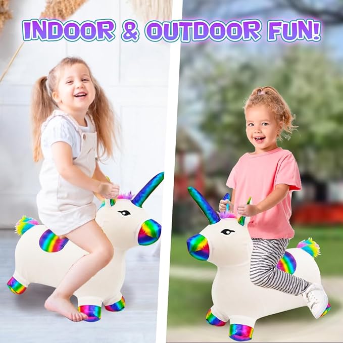 ArtCreativity Light Up Bouncy Unicorn Hopper with Music, Ride on Bouncing Animal Hopper for Active Indoor and Outdoor Play, Inflatable Plush Covered Horse Toy for Kids (Pump Included)
