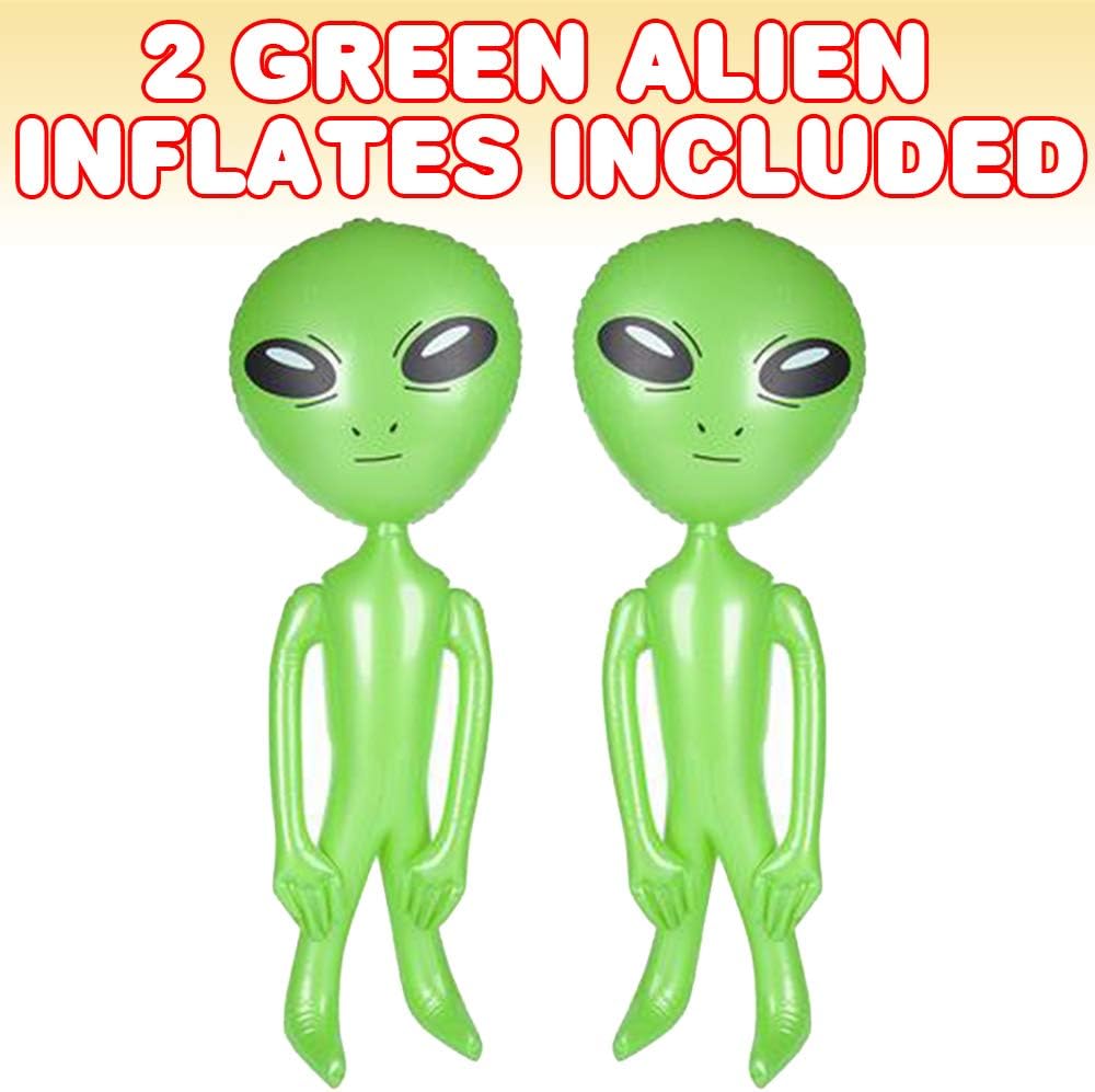 ArtCreativity Green Alien Inflates, Set of 2, Outer Space Decorations, 34 Inch Alien Inflatable Toys, Galactic Birthday Party Favors, Swimming Pool Toys for Kids, Alien Decorations for Kids’ Rooms