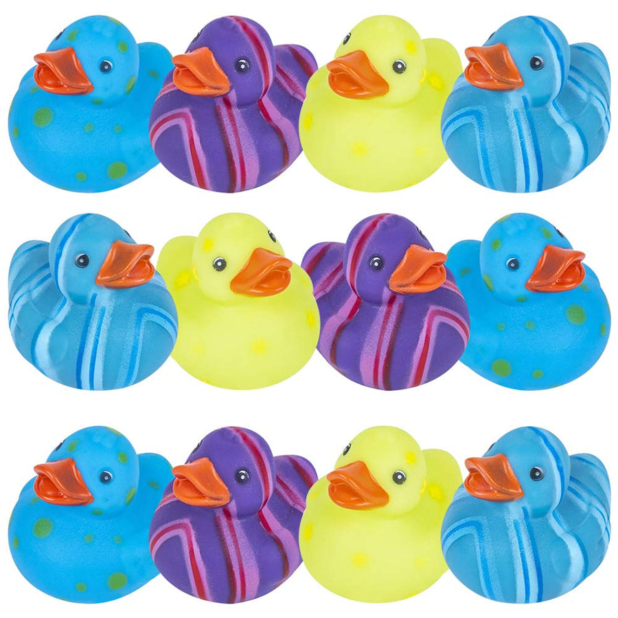 Multicolored Pattern Rubber Duckies for Kids, Pack of 12