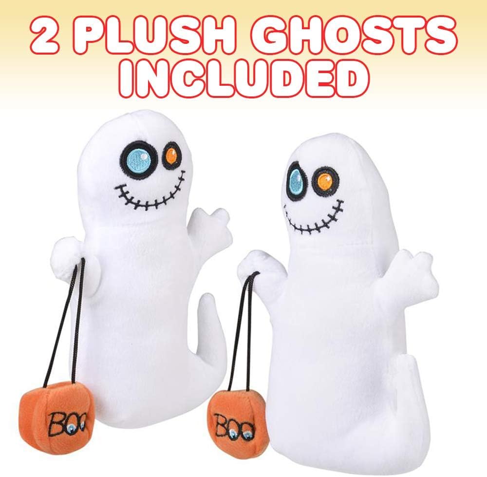 Ghost Plush Halloween Toys, Set of 2, Soft Stuffed Toys with Colorful Eyes & Basket