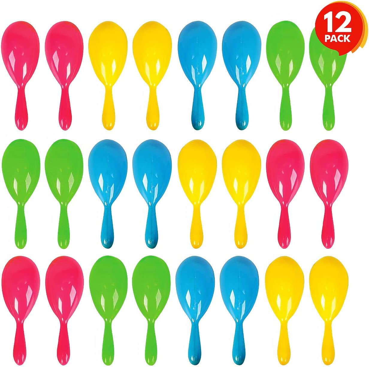 ArtCreativity 4 Inch Plastic Maracas for Kids - 12 Pairs - Neon Music Hand Shakers - Fun Noise Makers and Toy Musical Instruments - Birthday Party Favors, Fiesta Decorations, Goodie Bag Fillers