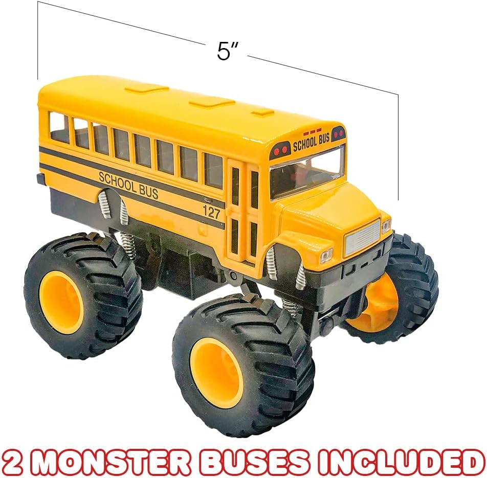 ArtCreativity 5 Inch Pullback School Bus Toy Set - Set of 2 - Includes 2 Yellow School Buses with Monster Wheels - Diecast Bus Playset with Pullback Mechanisms - Great Gift Idea for Boys and Girls