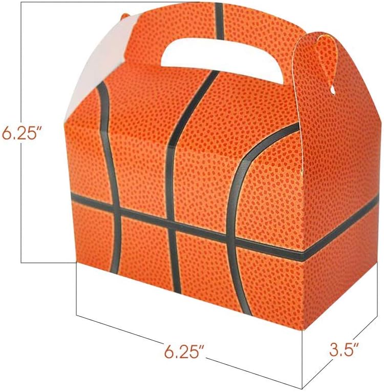 ArtCreativity Basketball Party Favor Bags for Candy, Cookies and Sports Themed Party Favors (Pack of 12) Cookie Boxes, Cute Team Favor Cardboard Boxes with Handles for Basketball Gifts
