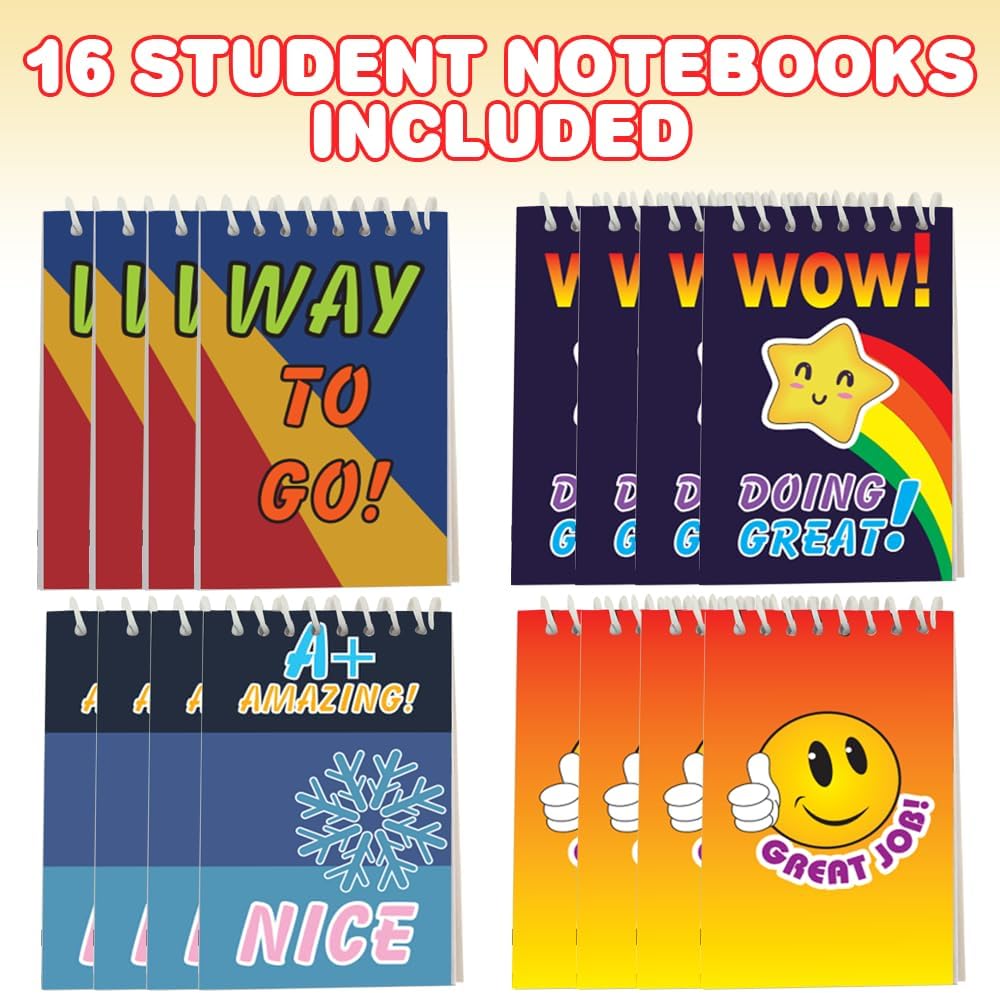 ArtCreativity Mini Motivational Student Notebooks, Pack of 16, Small Spiral Notepads with Colorful Covers, Cute Back to School Supplies, Fun Birthday Party Favors, Goodie Bag Fillers for Kids