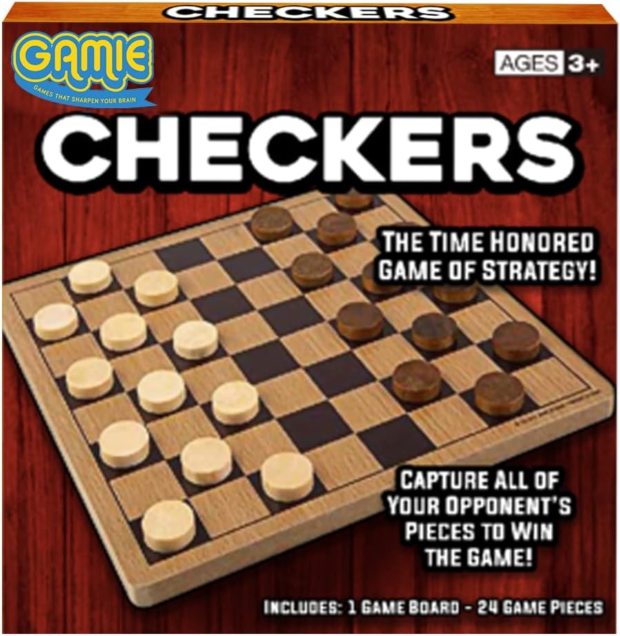 Wooden Checkers Board Game, Wood Family Board Game for Game Night, Indoor Fun and Parties, Develops Logical Thinking and Strategy, Best Gift Idea for Kids