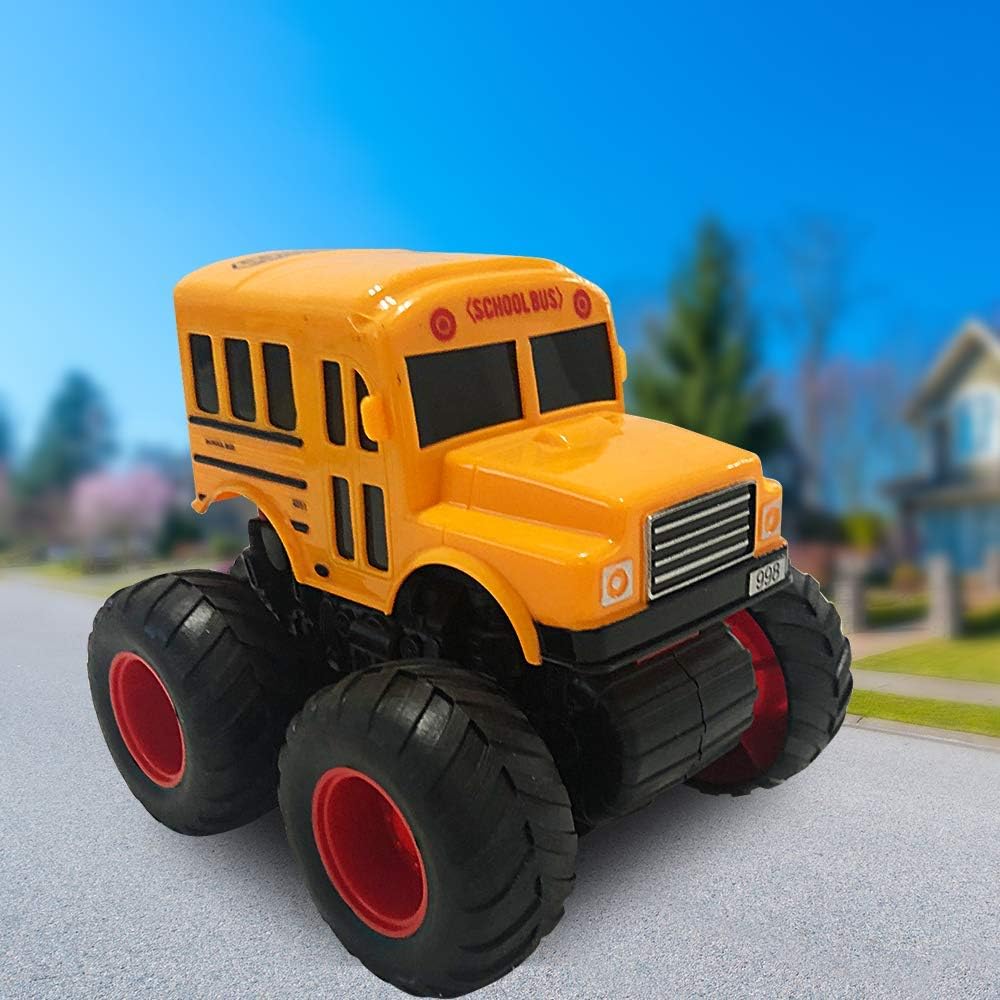 ArtCreativity Yellow School Bus Toy with Black Monster Truck Tires, Push n Go Toy Car for Kids, Durable Plastic Material, Best Birthday Gift for Boys, Girls, Toddlers