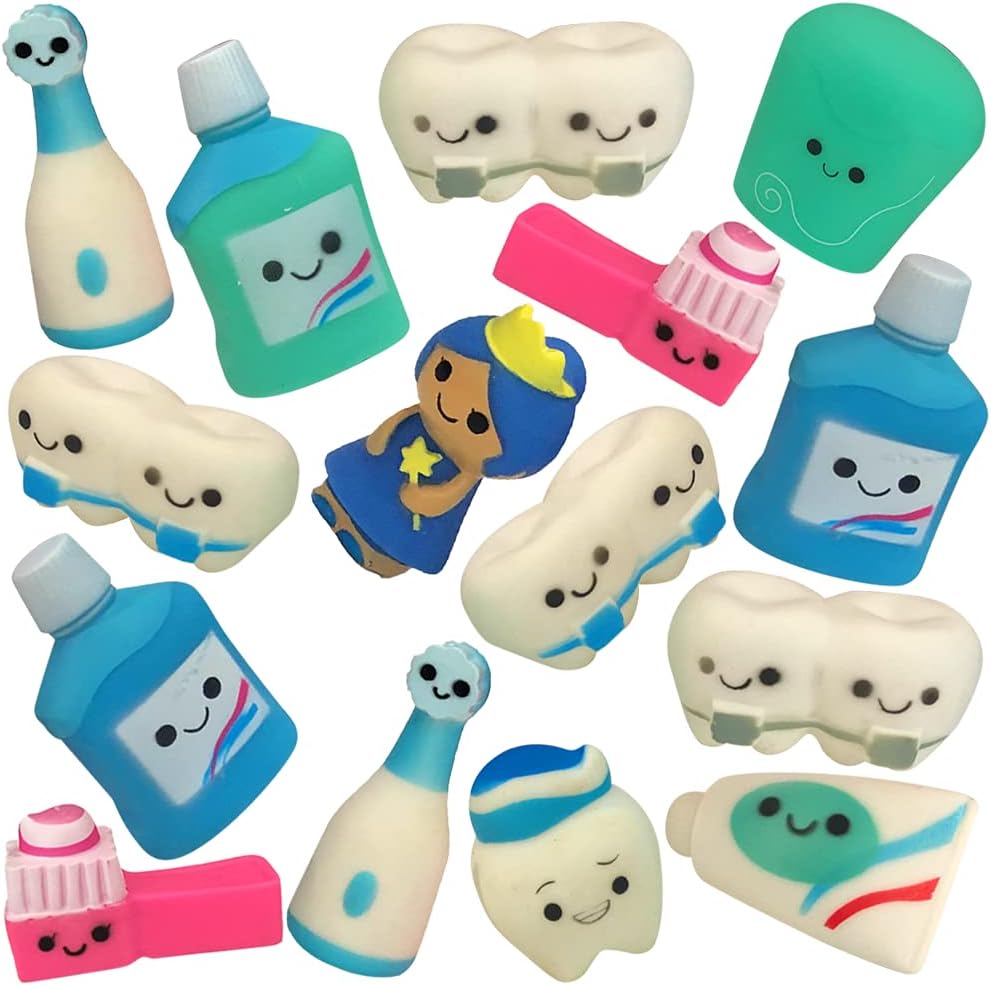 ArtCreativity Dental Character Assortment, Set of 25, Cute Tooth Fairy Toys for Kids, Rubbery Dentist Office Giveaways for Children, Holiday Stocking Stuffers, Unique Birthday Party Favors