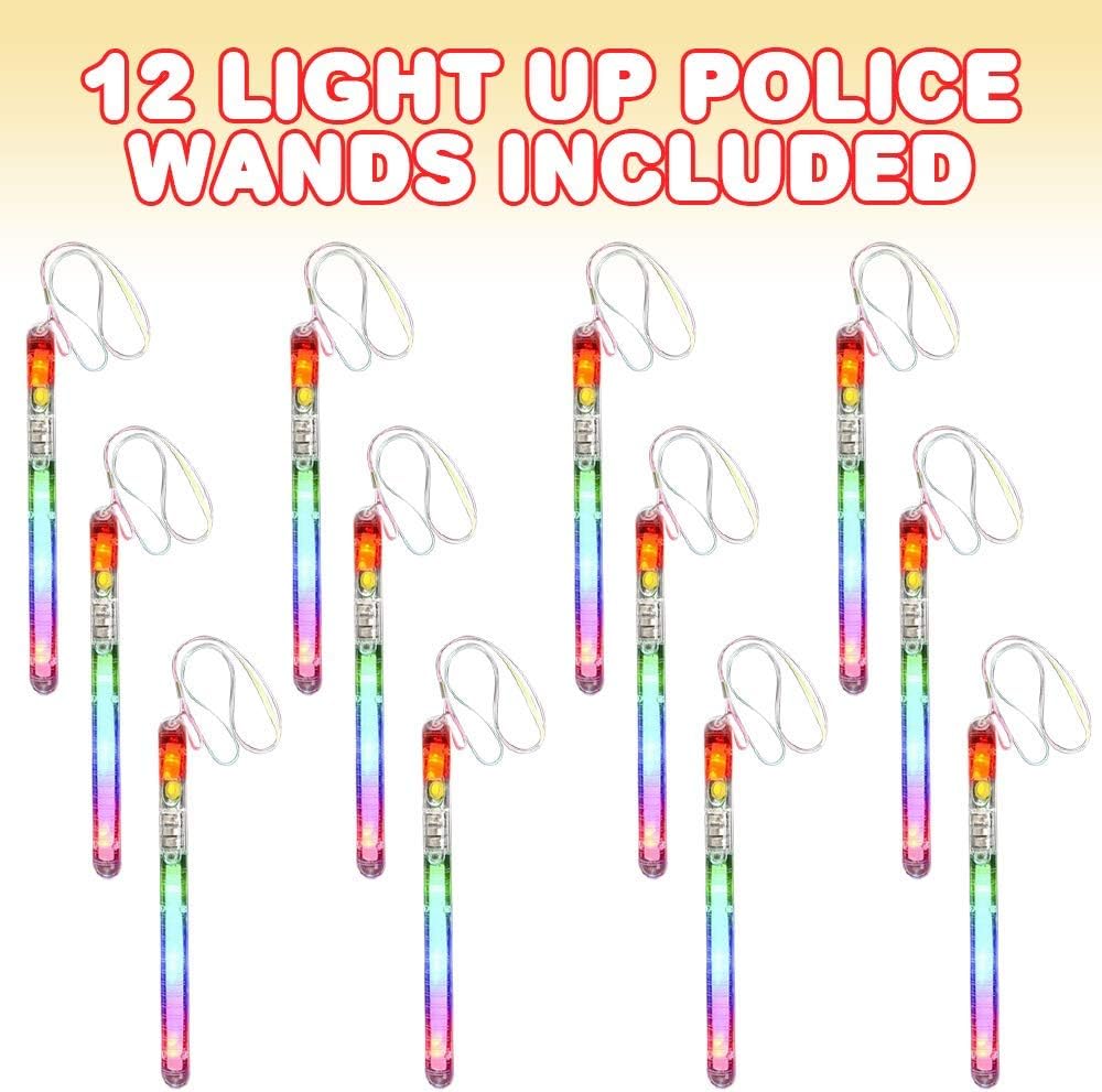 ArtCreativity Light Up Police Wands, Set of 12, Flashing LED Wand Sticks with Lanyards, Thrilling Light Show, Batteries Included, Birthday Party Favors, Carnival Prize, Goodie Bag Fillers for Kids