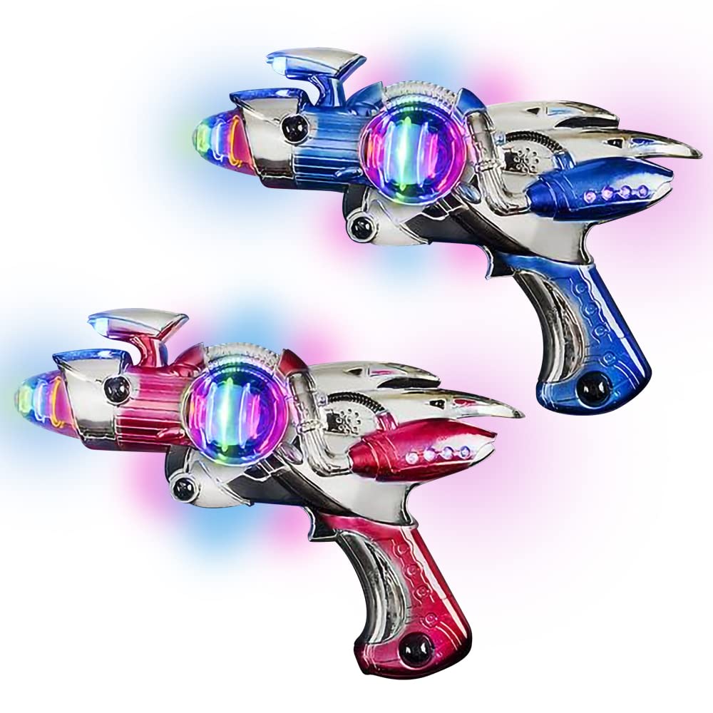 Red & Blue Super Spinning Space Toy Gun Set with Flashing Lights & Sound Effects, Pack of 2,