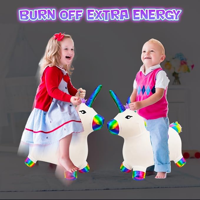 ArtCreativity Light Up Bouncy Unicorn Hopper with Music, Ride on Bouncing Animal Hopper for Active Indoor and Outdoor Play, Inflatable Plush Covered Horse Toy for Kids (Pump Included)