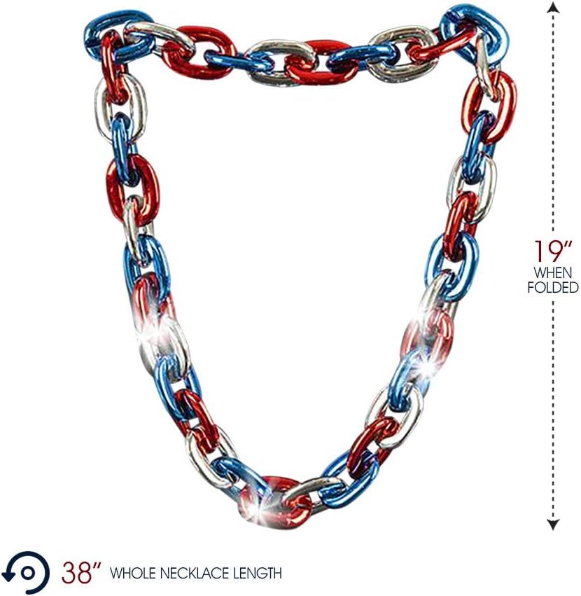 Light-Up Chunky Chain Patriotic Necklace, Big 38 Inch Chain, 4th of July Accessories for Women, Men, and Kids, Red, White, and Blue Decorations for Memorial and Independence Day