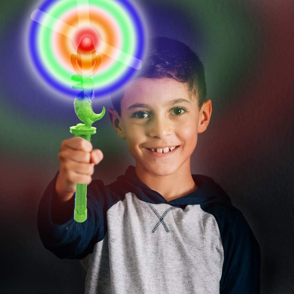 ArtCreativity Light Up Spinning Dinosaur Toy Wand for Kids, LED Spin Toy Wand for Boys and Girls, Light & Sound, Batteries Included, Fun Gift Idea for Boys and Girls, Dinosaur Birthday Party Favor,
