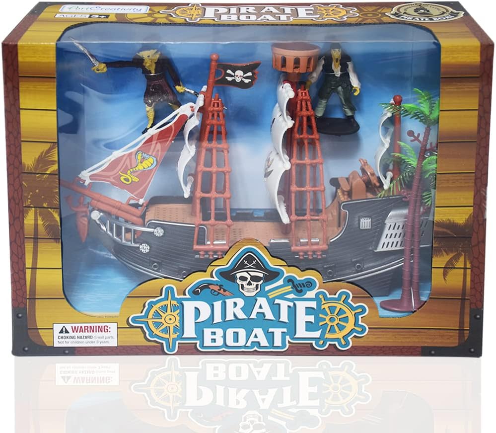 ArtCreativity 10 Inch Pirate Boat, Detailed Pirate Ship Toy Playset with 2 Pirate Action Figures & Tree, Fun Pirate Party Favor and Prize, Best Gift for Boys & Girls Ages 3+