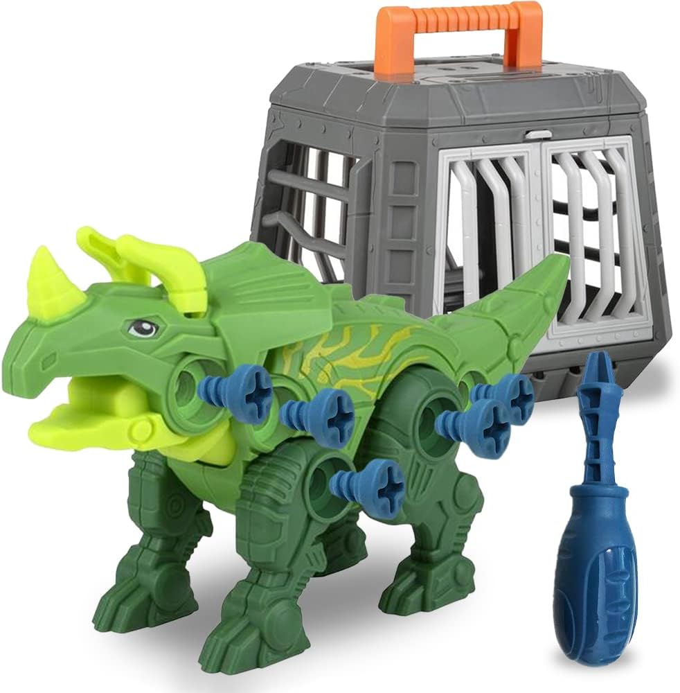 Take Apart Triceratops Dinosaur Toy Kit, Assemblesaurus Dinosaur Toy with Cage & Screwdriver