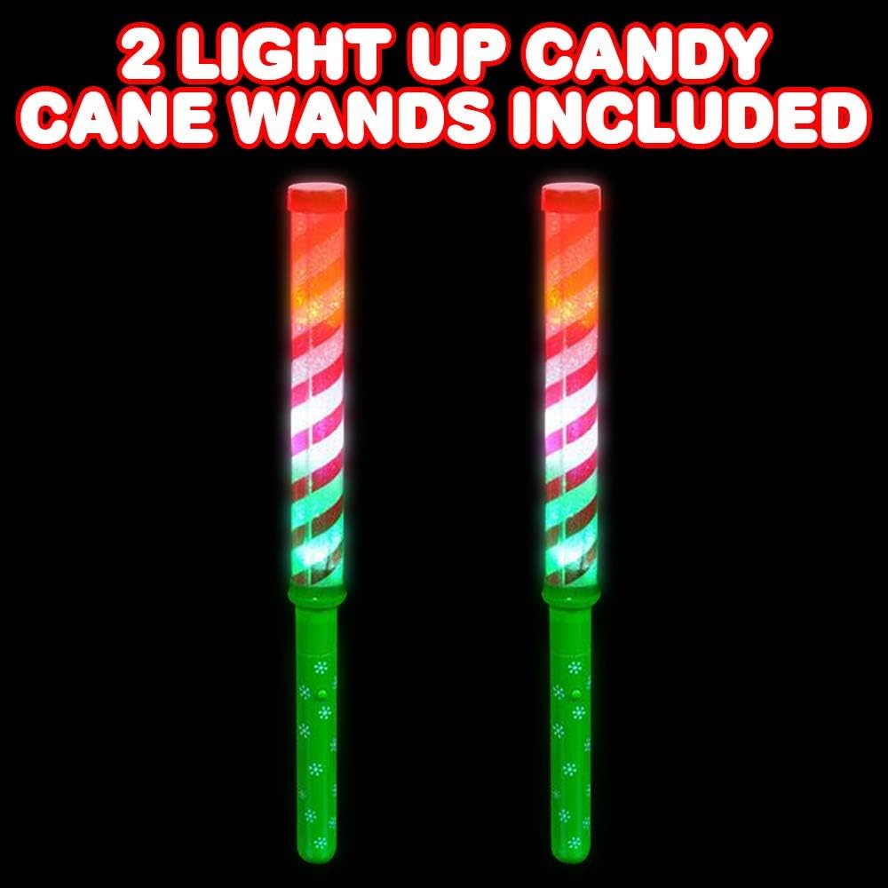 Light Up Candy Cane Wands – Set of 2 LED Christmas Light Up Wands for Kids, Fun Candy Cane Glow Sticks with Batteries, Festive or Stocking Stuffer for Boys and Girls