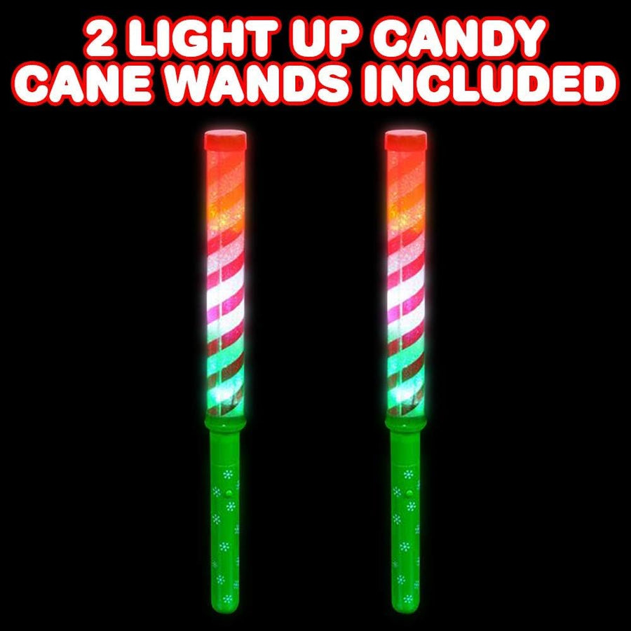 Light Up Candy Cane Wands – Set of 2 LED Christmas Light Up Wands for Kids, Fun Candy Cane Glow Sticks with Batteries, Festive or Stocking Stuffer for Boys and Girls