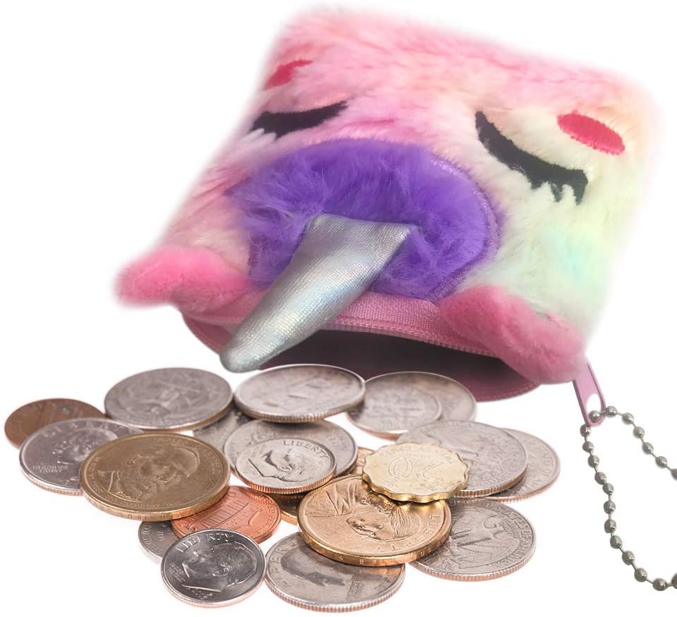 Plush Unicorn Coin Purses, Set of 3, Soft Fluffy Coin Bags with Zippers, Cute Unicorn Gifts for Girls, Rainbow Goodie Bag Fillers Unicorn Birthday Party Favors for Kids