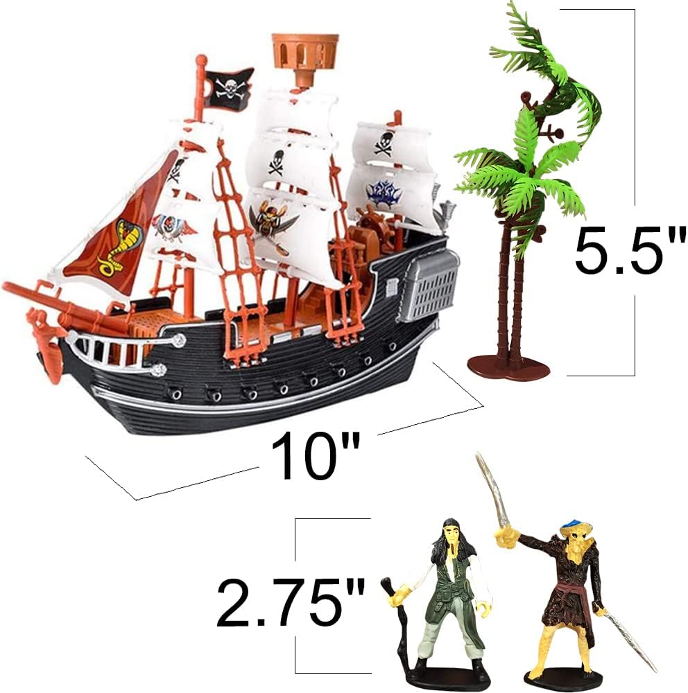 ArtCreativity 10 Inch Pirate Boat, Detailed Pirate Ship Toy Playset with 2 Pirate Action Figures & Tree, Fun Pirate Party Favor and Prize, Best Gift for Boys & Girls Ages 3+