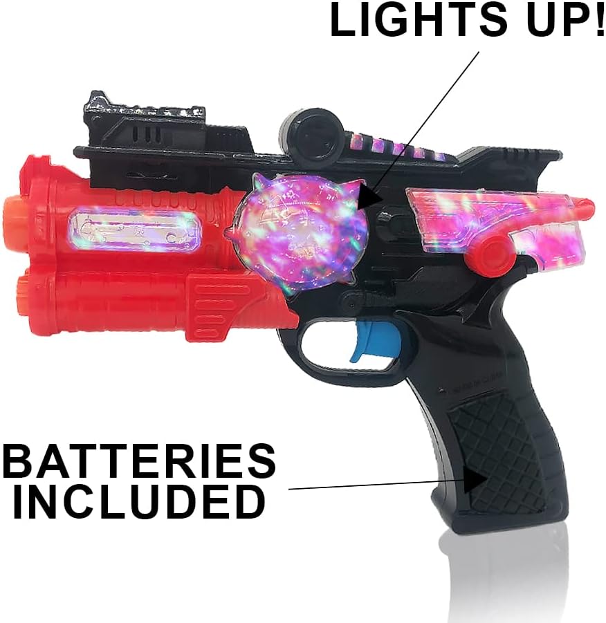 ArtCreativity Light Up Toy Guns for Kids, Set of 2, Red and Blue Space Blasters with Flashing LEDs and Sound Effects, Cool Futuristic Toy Guns for Boys and Girls, Batteries Included