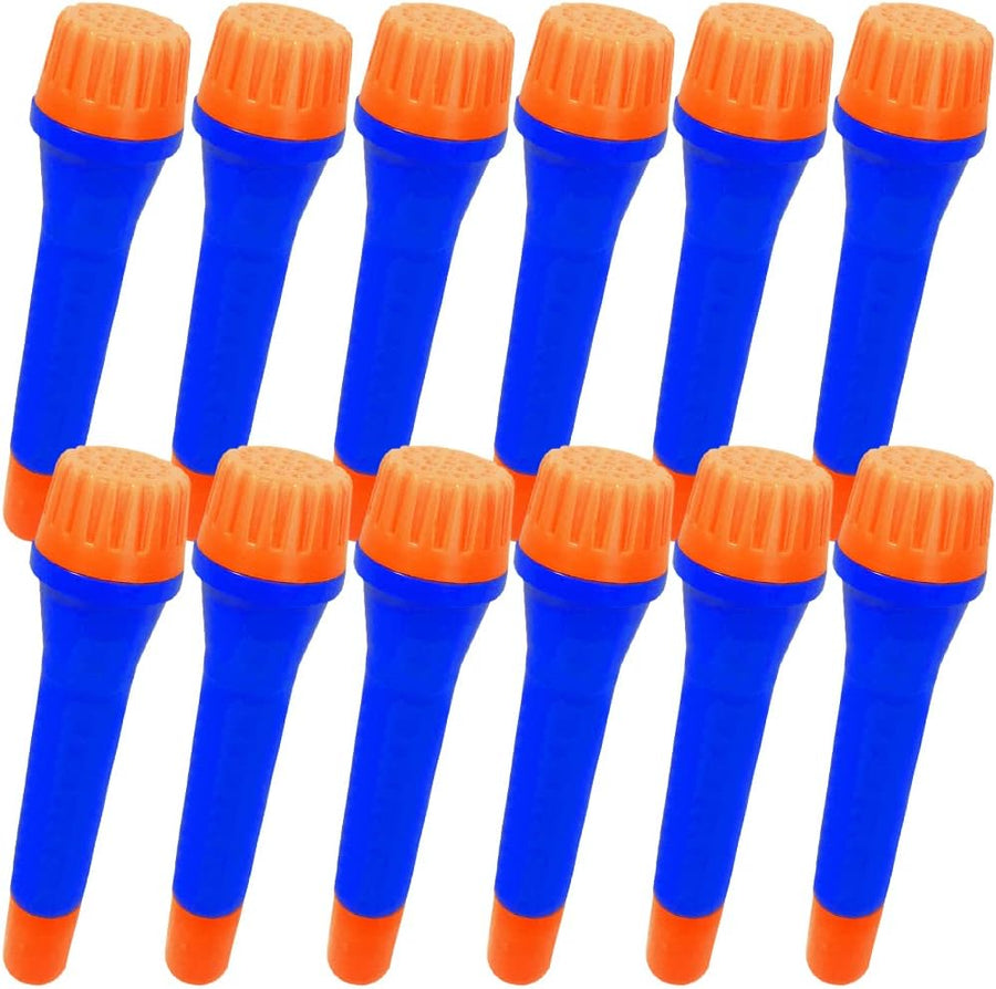 5.5 Inch Toy Microphone Set for Kids, Set of 12, Orange and Blue Pretend Play Plastic Mics for Karaoke Fun, Stage or Costume Prop, Birthday Party Favors and Goody Bag Fillers