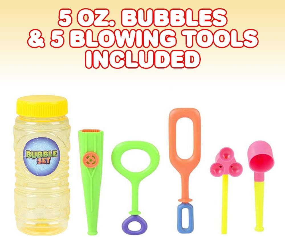 6-Piece Bubble Toys Set for Kids, Bubble Blowing Play Set with 5 Assorted Wands and Bubble Solution