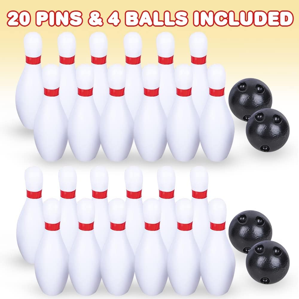 Bowling Game for Kids, 2 Sets, Each Set Includes 10 Pins and 2 Balls, Durable Plastic Indoor and Outdoor Game, Fun Carnival and Birthday Party Activity for Boys and Girls